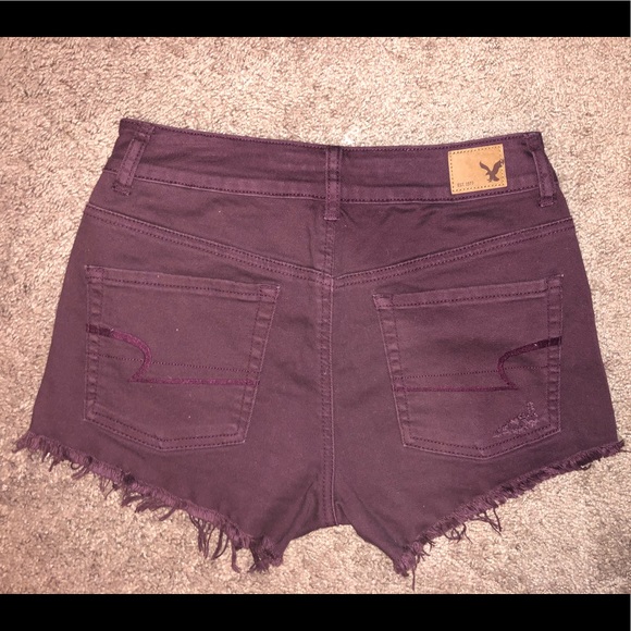 AE HIGH-WAISTED MAROON DENIM SHORTS - Picture 2 of 5